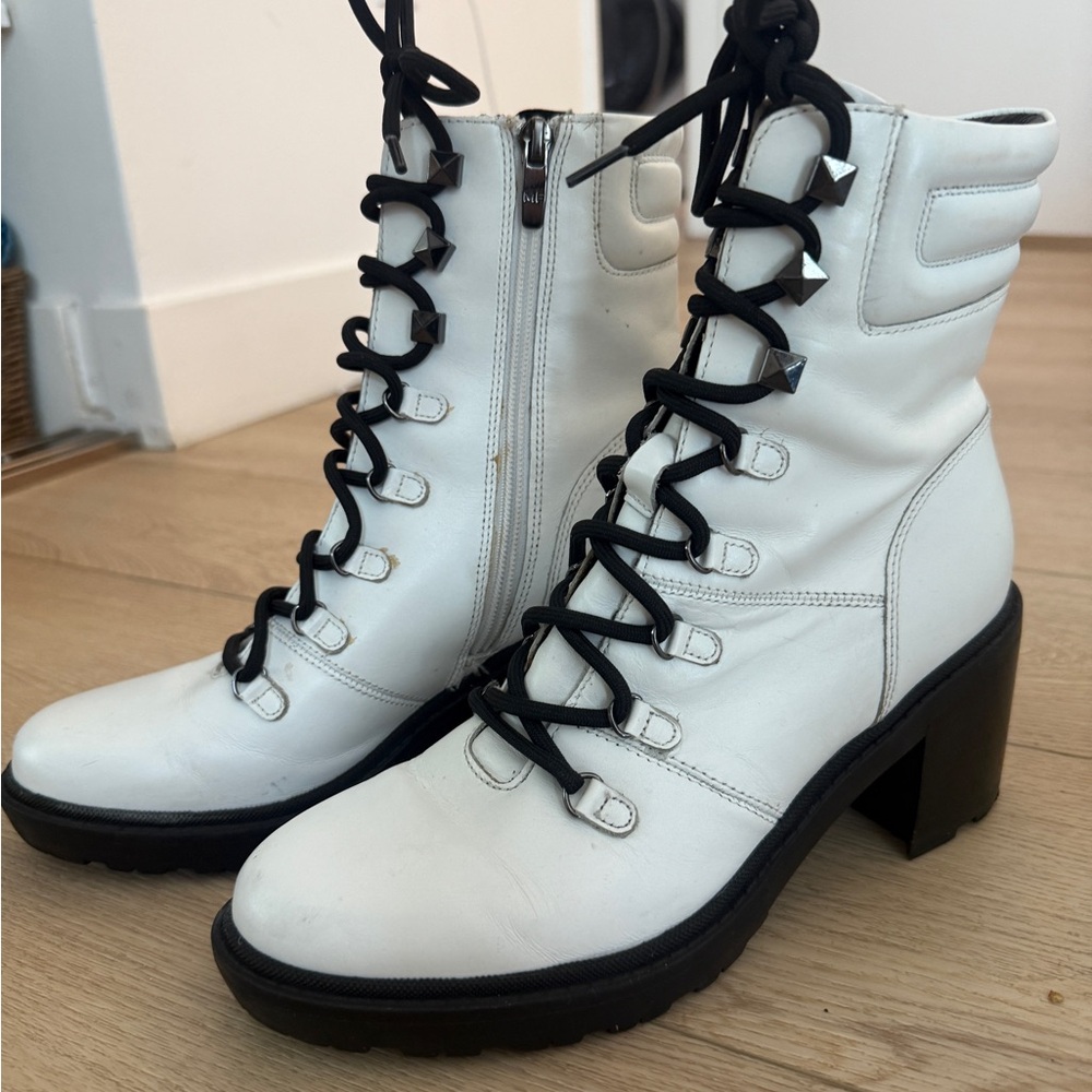 Marc Fisher White Lace-Up Combat Boots